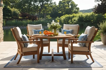 Fototapeta premium Outdoor Summer Gatherings with Relaxing Table and Chair Sets for Fun and Comfort