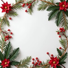 Christmas frame with holly and berries, Floral Christmas background template for Merry Christmas Designs