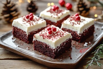 Festive treats Red Velvet Brownie on a wooden table for family gatherings