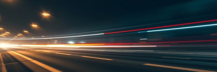 Dynamic light trails along road, long exposure techniques