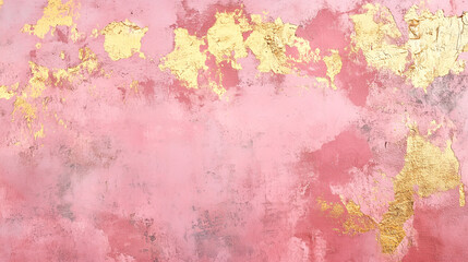 Obraz premium Photorealistic distressed pink gypsum wall with golden accents and artistic texture