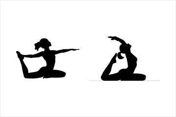 Set of black yoga pose icons, Yoga silhouette illustration. Yoga poses silhouette collection. Vector illustration
