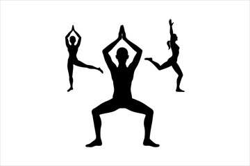 Set of black yoga pose icons, Yoga silhouette illustration. Yoga poses silhouette collection. Vector illustration