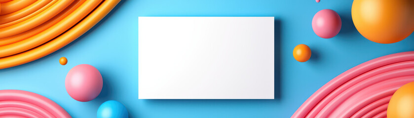 Obraz premium Bright and colorful flat lay design featuring blank s surrounded by vibrant shapes. Perfect for creative projects and presentations