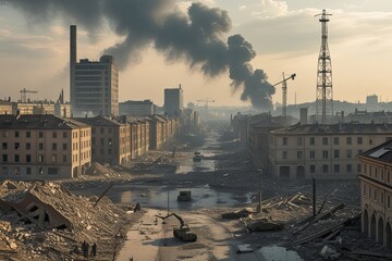 Obraz premium Cataclysmic Cityscape: A Post-War Landscape of Destruction in Europe