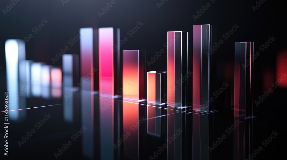 Poster abstract data visualization with transparent rectangular bars reflecting modern business analytics t