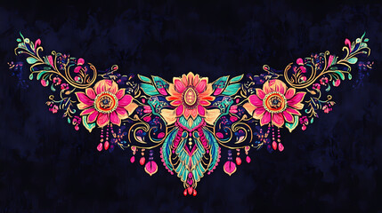 Neckline indian asian embroidery design for trendy women wear illustration. Threnody. Illustration