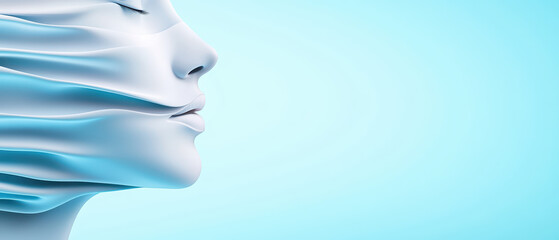 Obraz premium serene profile of woman with flowing abstract features against soft blue background, evoking tranquility and beauty