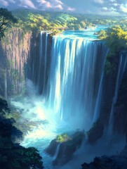 Naklejka premium Majestic Waterfall in Lush Jungle Paradise 