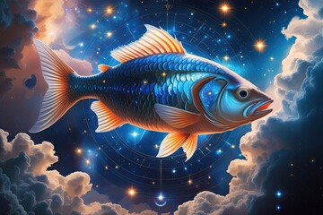 Fototapeta premium Enchanted Cosmic Pisces Illuminating the Universe with Mystical Dimensions