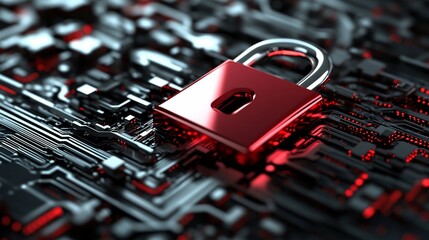A digital padlock on a circuit board, symbolizing cybersecurity and protection.