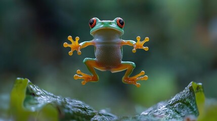   A clearer image of a frog on a leaf with a blur-free background on both sides