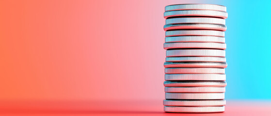 stack of shiny coins against vibrant gradient background, showcasing modern design