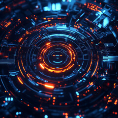 Obraz premium Futuristic technology design with glowing blue and orange patterns