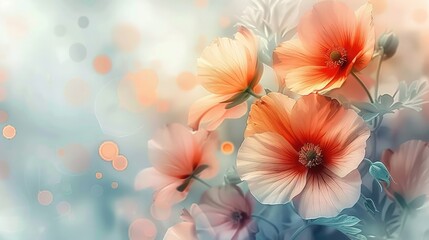 Soft Peach and Blue Floral Illustration with a Gentle Glow