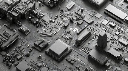 Monochrome circuit board with microchips and electronic components