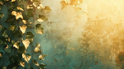 Sunlit Ivy Leaves Against a Textured Urban Wall Background