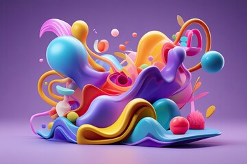 Vibrant Abstract 3D Design with Whimsical Elements