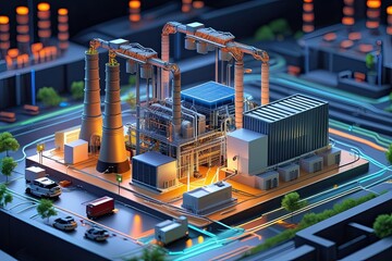 Intelligent Energy Storage System and Clean Technology 3D Illustration for Virtual Power Plants