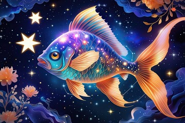 Pisces Enchanting Journey of the Radiant Fantasy Fish Through the Zodiac Sky