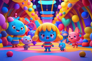 Fototapeta premium Dynamic Colorful 3D Animation Background Featuring Lively Characters and Engaging Visuals