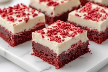 Red velvet brownies on a marble surface red velvet fudge brownies on a light backdrop