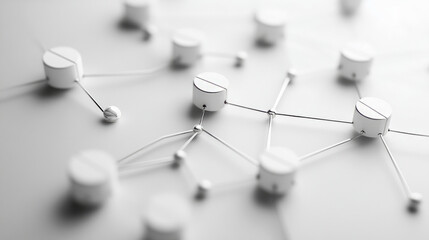 Abstract network concept with connected white nodes and lines on gray background