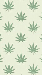 Fototapeta premium Modern geometric cannabis pattern with stylized leaves in emerald and white, arranged in hexagons on a taupe background. Sleek, minimalist, and contemporary