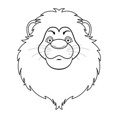 Lion Head Outline Vector Illustration. The lion's expressive face showcases large, curious eyes, a wide nose, and intricate whisker details.
