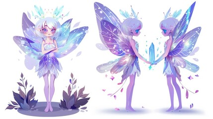 A cute fairy with sparkling wings and glowing eyes