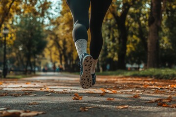 Runner with a prosthetic leg warming up in the park Woman using prosthetic gear for jogging Female with leg prosthesis