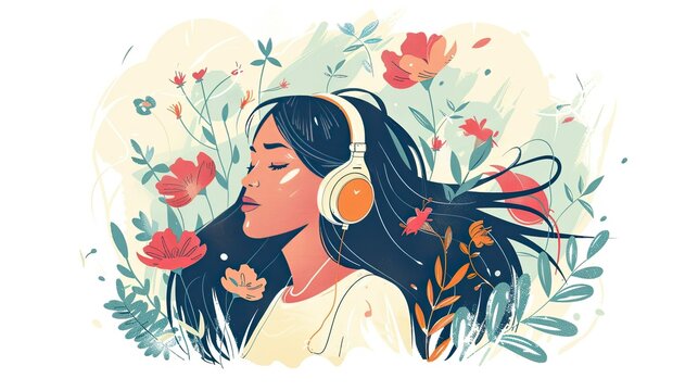 recommend clip art: a woman with long dark hair wearing headphones