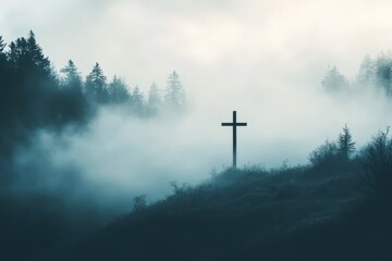 Scripture reference God remains constant throughout time Hebrews 13 8 Set against a foggy forest backdrop symbolizing faith in God
