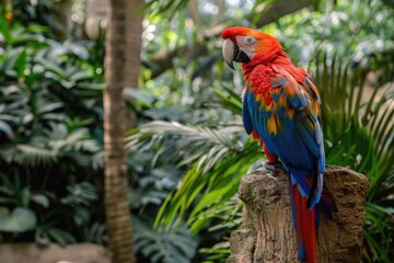Fototapeta premium Majestic Red Parrot in KL Bird Park Exotic Beauty