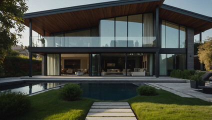 Obraz premium Contemporary Residence with Infinity Pool and Expansive Glass Windows