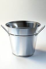 Close-up of a durable silver bucket with intricate details, polished finish, and visible seams