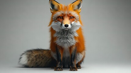 Obraz premium A Red Fox Sitting On Top Of A White Floor Next To A Gray Wall In Front Of A Gray Background