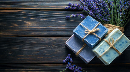 "Rustic Purity: Organic Soaps with Lavender Bouquets"

