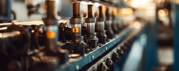 Close-up view of industrial machinery components in a factory, showcasing valves and pipes reflecting technological advancements in manufacturing processes.