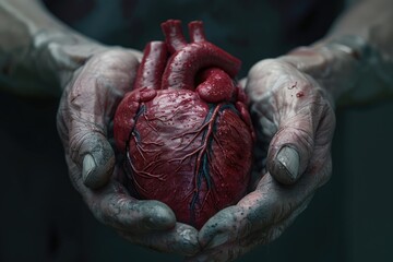 Man holding heart in close up shot.