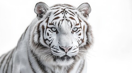 Obraz premium Close-up portrait of a majestic white tiger against a pure white background.
