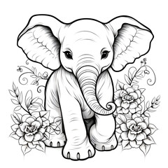 elephant with flower coloring page