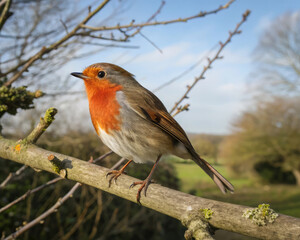 Fototapeta premium Rouge-gorge posé sur une branche