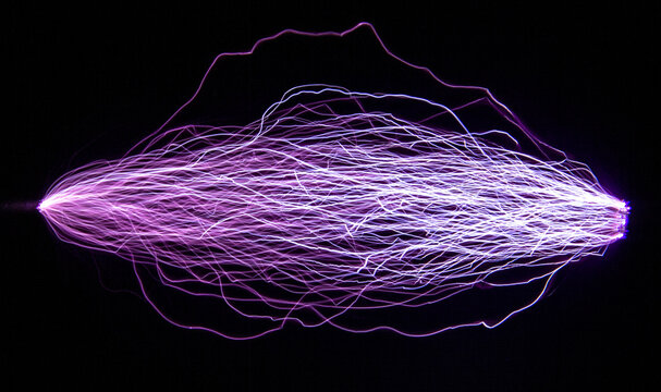 
A series of spark electric discharges for physics studies and student projects. 
Image of trajectories of electric discharges for student projects.