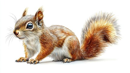 Obraz premium A detailed illustration of a squirrel with a bushy tail and expressive eyes.