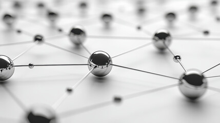 Abstract Chrome Network Spheres on White Background Representing Connectivity
