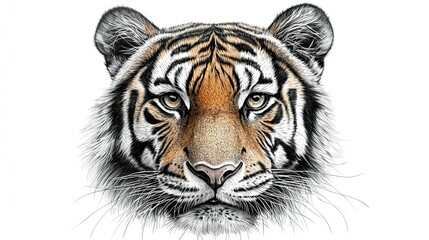 Fototapeta premium A detailed illustration of a tiger's face showcasing its striking features and colors.
