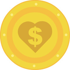 vector illustration coin with a heart and dollar sign, in donation concept