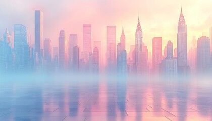 Cityscape at Dawn Pastel Hues Skyscrapers