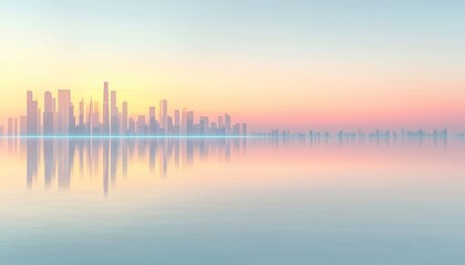 Fototapeta premium City Skyline Reflected in Calm Waters at Sunset
